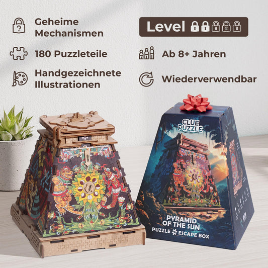 iDventure Cluepuzzle Sonnenpyramide 3D Holzpuzzle Escape Room Spiel Geschenkbox Rätselbox Erwachsene Geldgeschenk