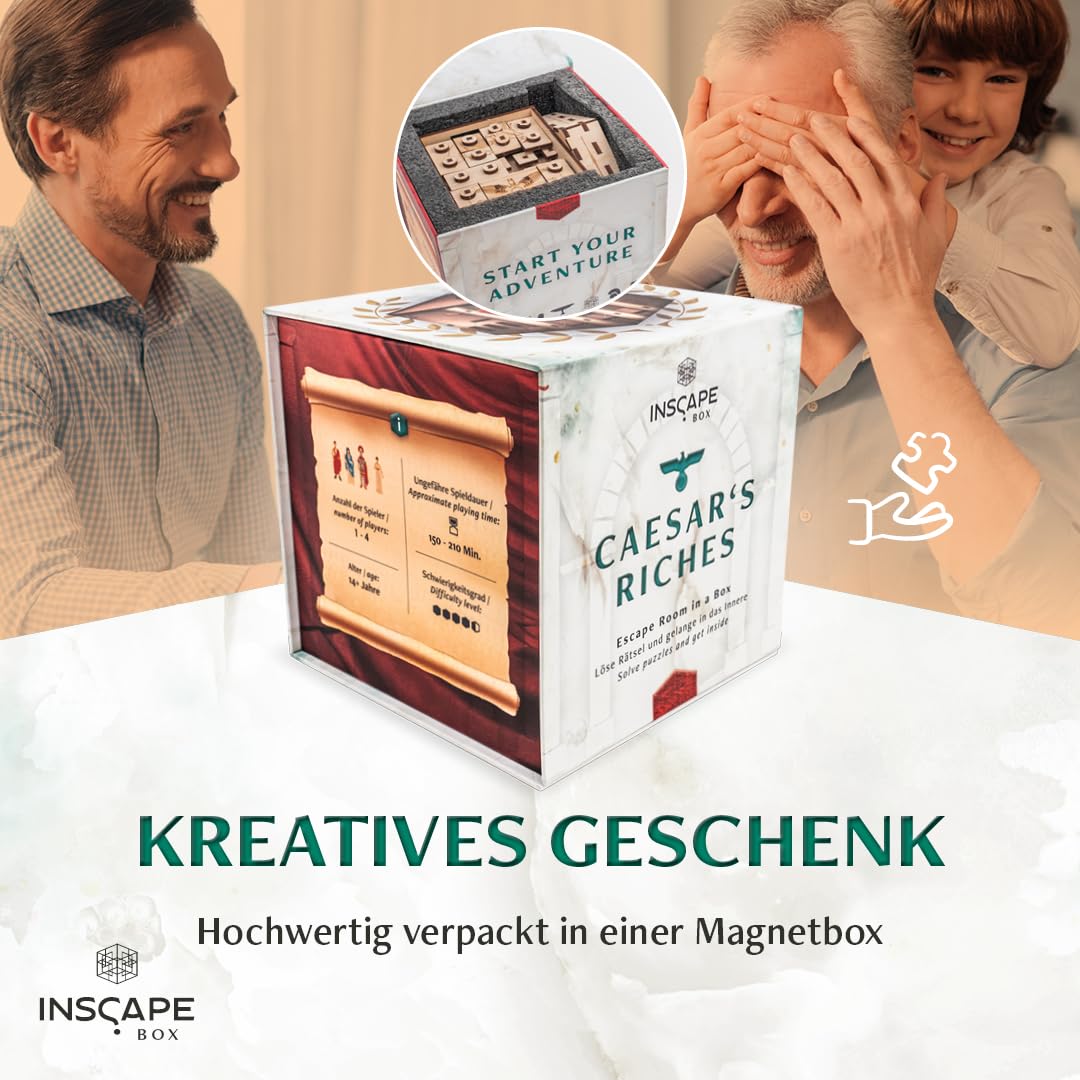 INSCAPE Caesar’s Riches Rätselbox Holz Escape Room Spiel 3D Puzzle Box Denkspiel für Erwachsene & Kinder