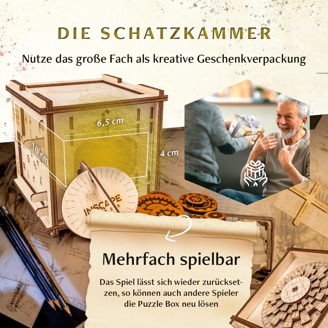 INSCAPE Da Vinci Marvel Rätselbox Holz Escape Room Spiel 3D Puzzle Box Denkspiel für Erwachsene & Kinder