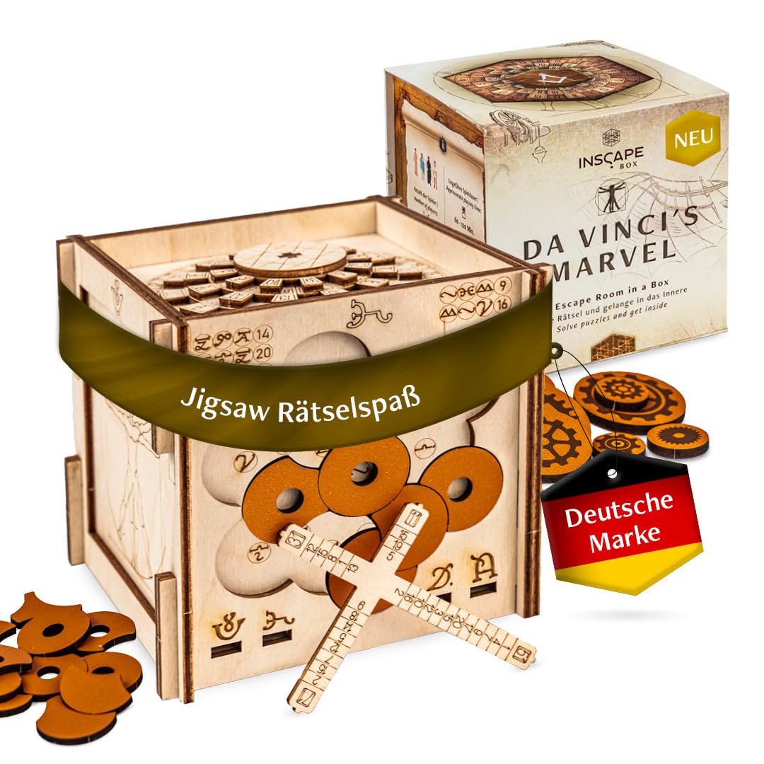 INSCAPE Da Vinci Marvel Rätselbox Holz Escape Room Spiel 3D Puzzle Box Denkspiel für Erwachsene & Kinder