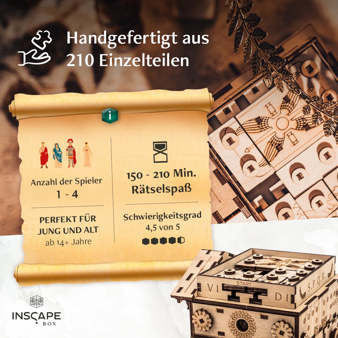INSCAPE Caesar’s Riches Rätselbox Holz Escape Room Spiel 3D Puzzle Box Denkspiel für Erwachsene & Kinder