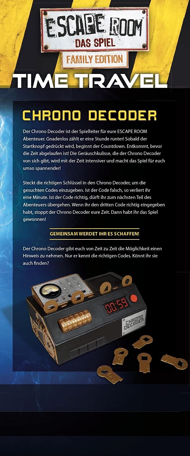 noris Escape Room Time Travel Familienspiel mit Chrono Decoder 3 Fälle Gesellschaftsspiel für Erwachsene & Kinder ab 10 Jahren