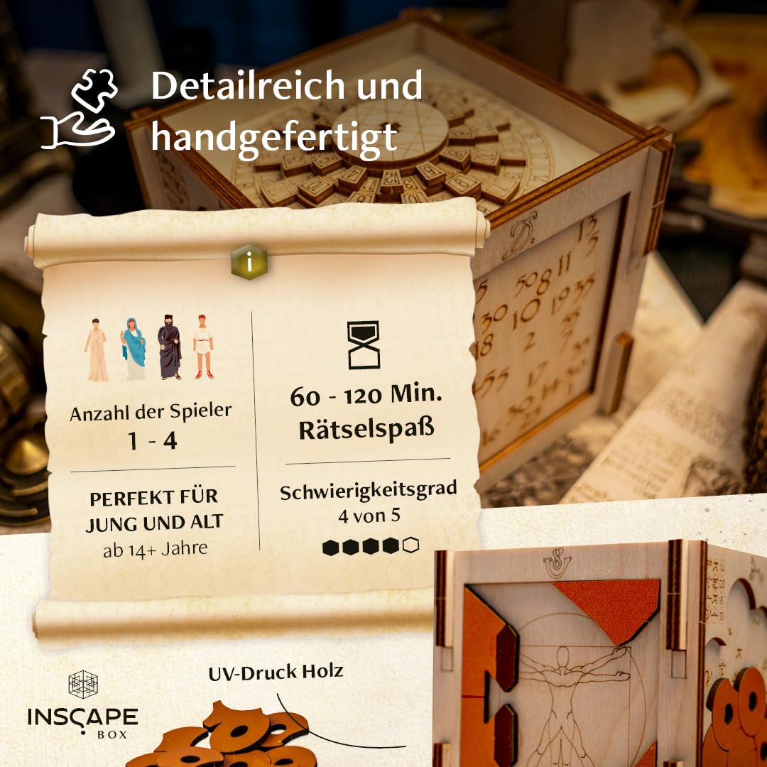INSCAPE Da Vinci Marvel Rätselbox Holz Escape Room Spiel 3D Puzzle Box Denkspiel für Erwachsene & Kinder