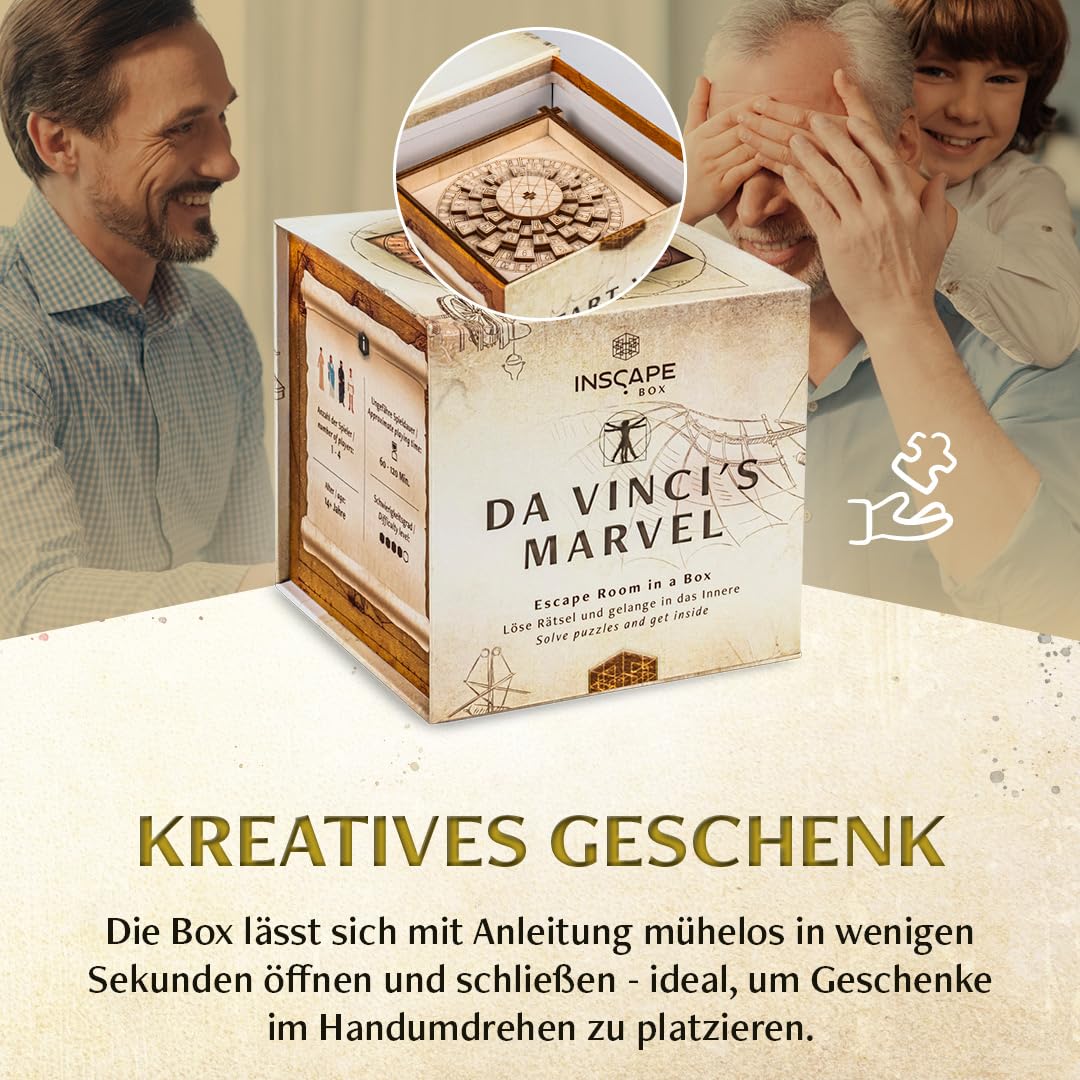 INSCAPE Da Vinci Marvel Rätselbox Holz Escape Room Spiel 3D Puzzle Box Denkspiel für Erwachsene & Kinder
