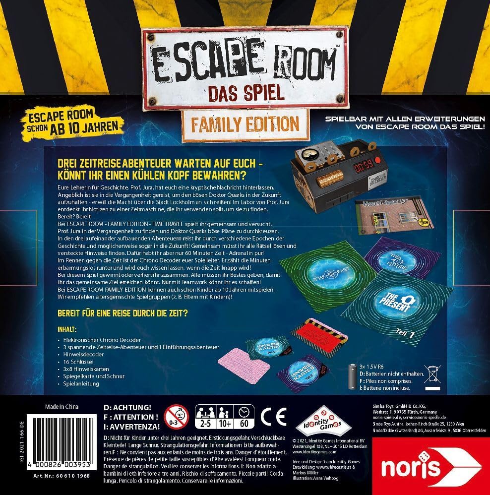 noris Escape Room Time Travel Familienspiel mit Chrono Decoder 3 Fälle Gesellschaftsspiel für Erwachsene & Kinder ab 10 Jahren
