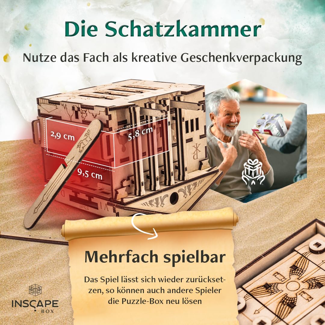INSCAPE Caesar’s Riches Rätselbox Holz Escape Room Spiel 3D Puzzle Box Denkspiel für Erwachsene & Kinder
