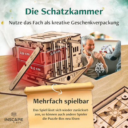 INSCAPE Caesar’s Riches Rätselbox Holz Escape Room Spiel 3D Puzzle Box Denkspiel für Erwachsene & Kinder