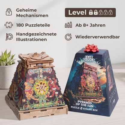 iDventure Cluepuzzle Sonnenpyramide 3D Holzpuzzle Escape Room Spiel Geschenkbox Rätselbox Erwachsene Geldgeschenk
