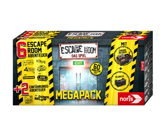 Noris 606101831 - Escape Room Mega Pack - Familien und Gesellschaftsspiel für Erwachsene, inkl. 5 lösbare Fälle und Chrono Decoder, ab 16 Jahren