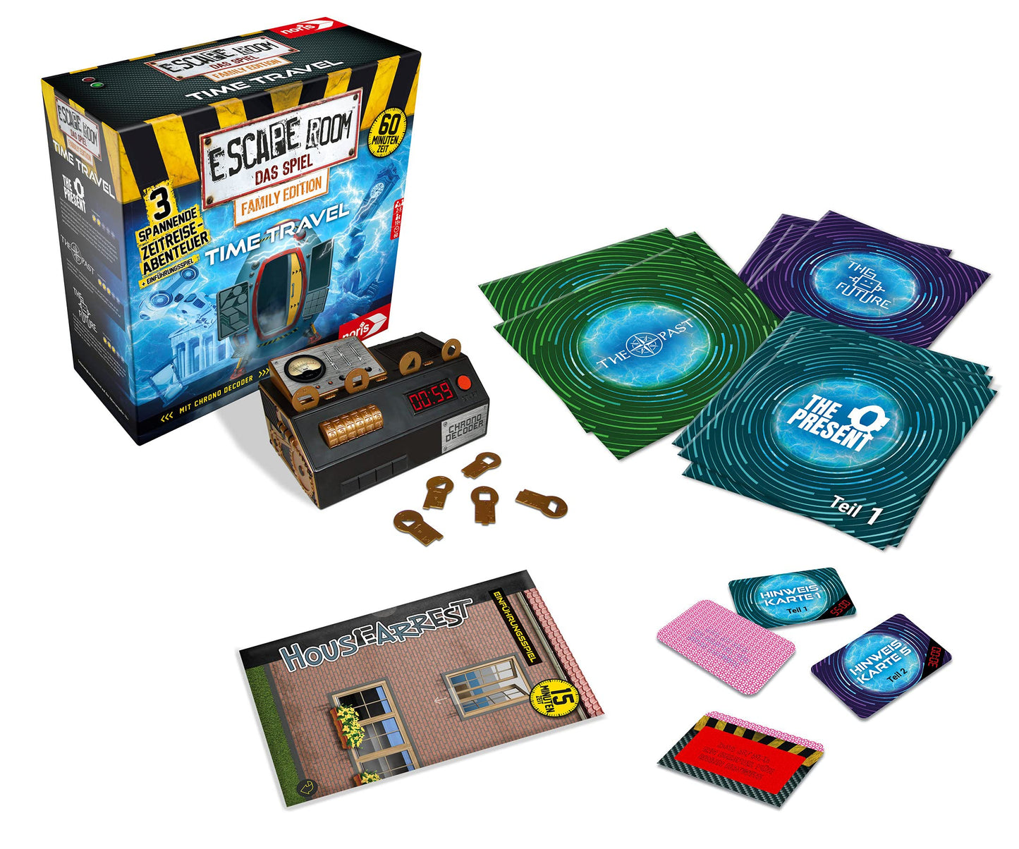 noris Escape Room Time Travel Familienspiel mit Chrono Decoder 3 Fälle Gesellschaftsspiel für Erwachsene & Kinder ab 10 Jahren