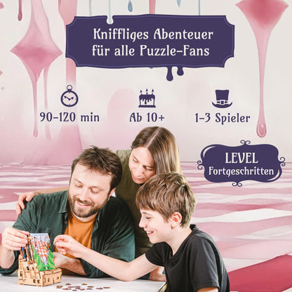 iDventure Wonderbox Alice im Wunderland Escape Room Spiel 3D Holzpuzzle Rätselbox Geschenkbox für Erwachsene & Kinder 10+