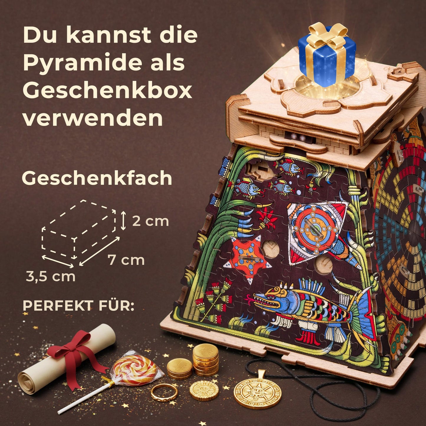 iDventure Cluepuzzle Sonnenpyramide 3D Holzpuzzle Escape Room Spiel Geschenkbox Rätselbox Erwachsene Geldgeschenk
