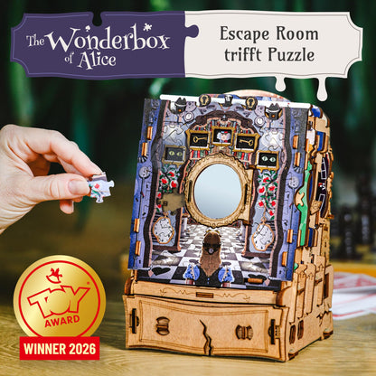 iDventure Wonderbox Alice im Wunderland Escape Room Spiel 3D Holzpuzzle Rätselbox Geschenkbox für Erwachsene & Kinder 10+