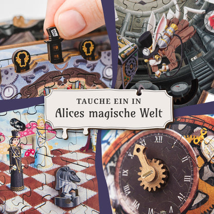 iDventure Wonderbox Alice im Wunderland Escape Room Spiel 3D Holzpuzzle Rätselbox Geschenkbox für Erwachsene & Kinder 10+