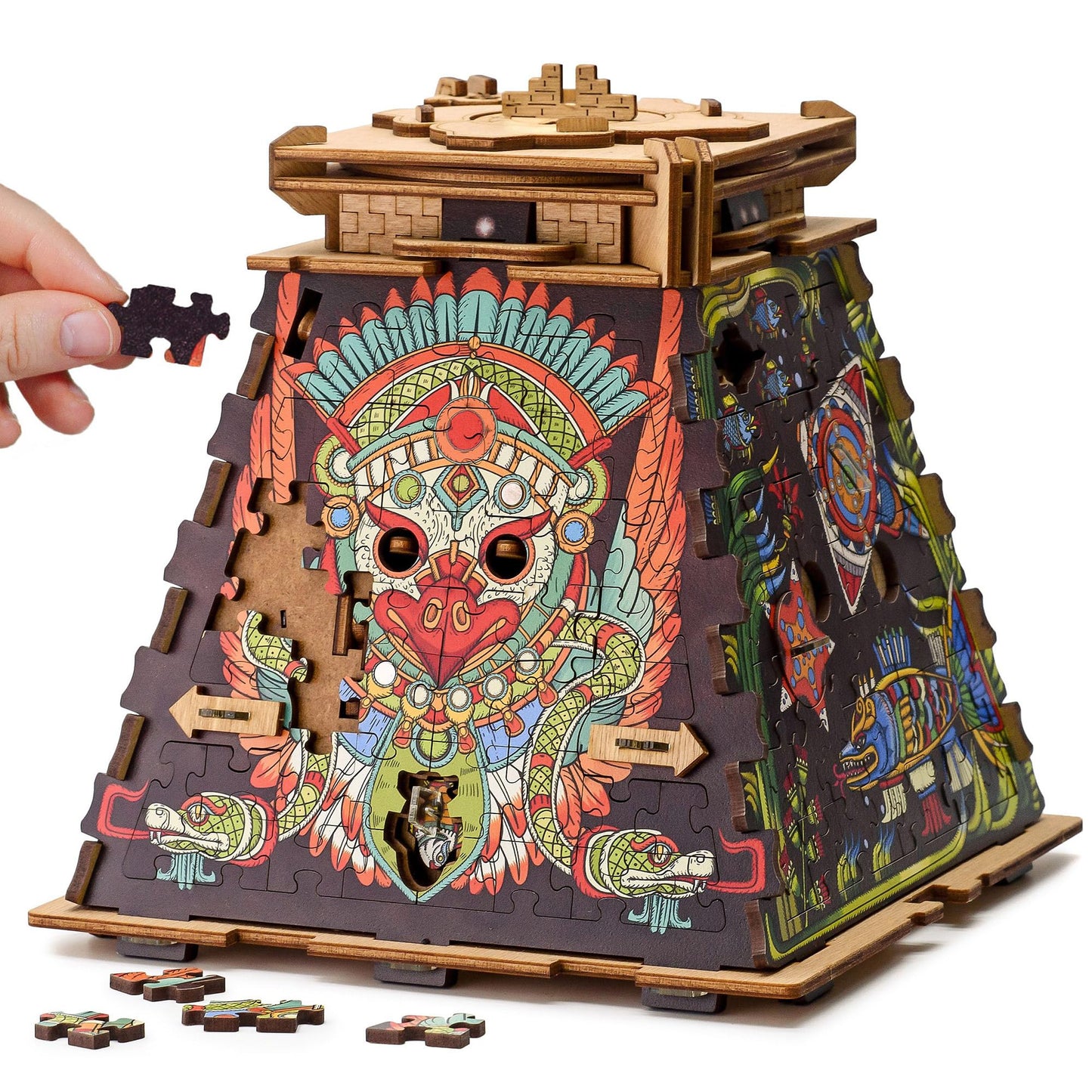 iDventure Cluepuzzle Sonnenpyramide 3D Holzpuzzle Escape Room Spiel Geschenkbox Rätselbox Erwachsene Geldgeschenk